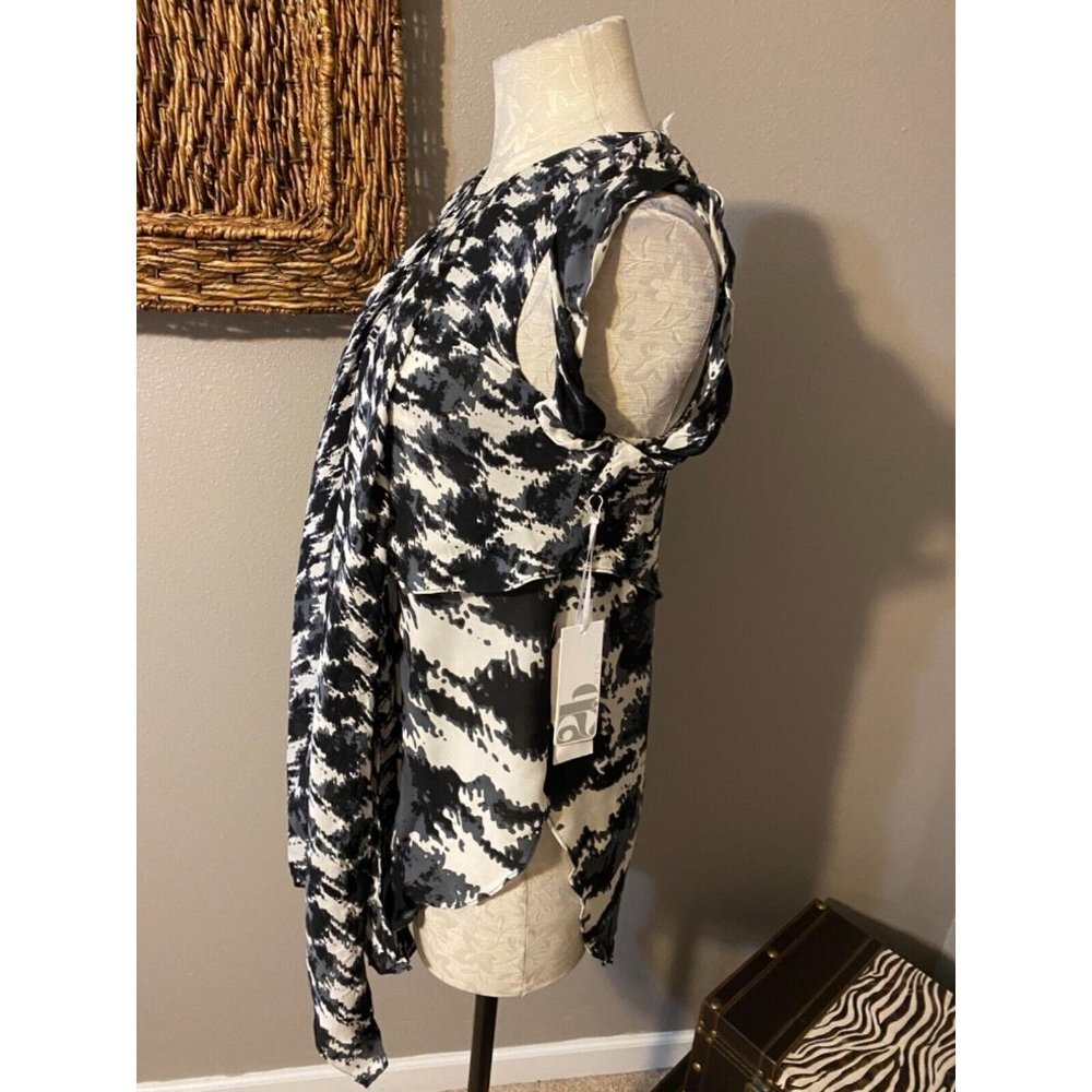 Anthropologie 2BRych Too Black Ivory 2 XS extra small Silk Houndstooth NWT - Picture 3 of 6